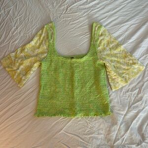 Free People Green Smocked Top